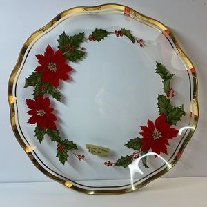 Poinsettia Glass Serving Plate Designer Collection by Michio Suzuki For Lefton